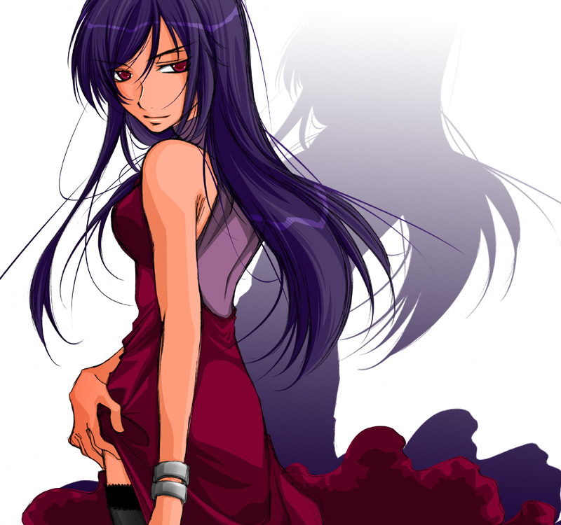 dress, gundam, gundam_00, haru_hana, haruka_(pixiv371420), haruka_(silk_jasmine), purple_hair, red_eyes, shadow, tieria_erde, trap