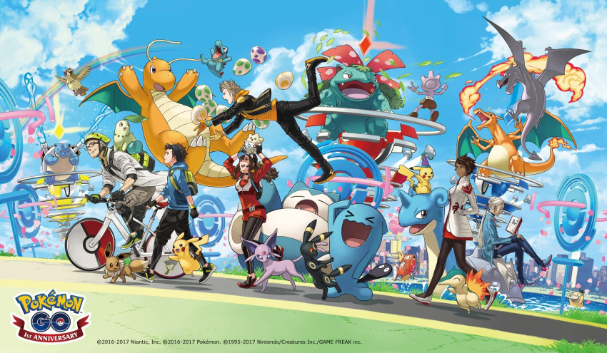 3boys, 3girls, androgynous, backpack, bag, baseball_cap, bicycle, bicycle_helmet