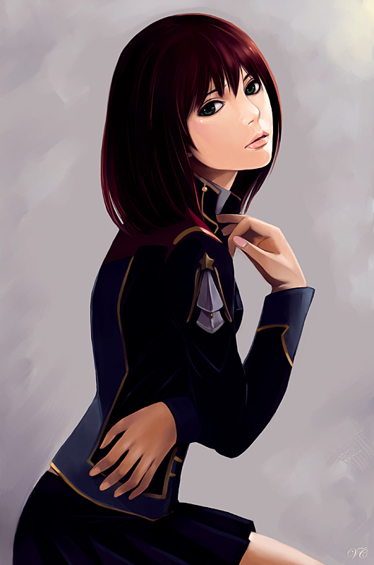 brown_hair, itori_(artist), looking_back, military, military_uniform, red_hair, redhead, setsuko_ohara