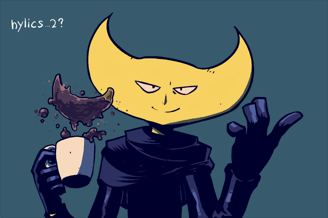 1boy, black_gloves, blue_background, coffee_mug, gloves, hylics, male_focus, rariatto_(ganguri)