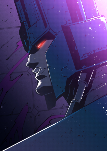 1boy, 80s, decepticon, glowing, glowing_eyes, head_only, ichira-san, machine