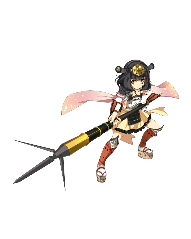 1girl, armor, black_hair, full_body, hair_ornament, hairband, hand_on_hip, holding