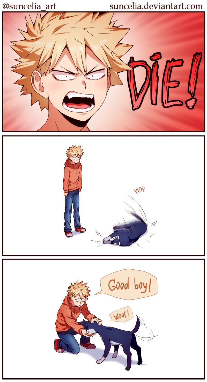 !, 2boys, 3koma, animalization, artist_name, bakugou_katsuki, blush, boku_no_hero_academia
