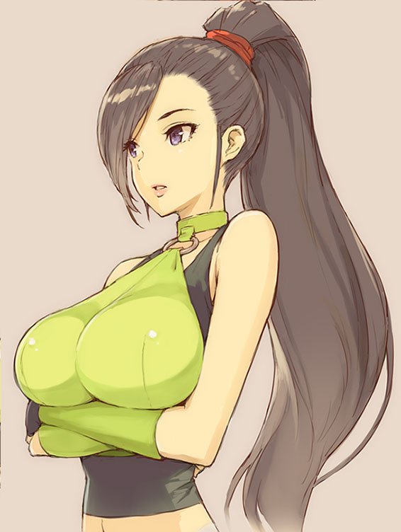 1girl, black_hair, breasts, dragon_quest_xi, large_breasts, long_hair, martina_(dragon_quest_xi), morisawa_haruyuki, ponytail, tagme, violet_eyes