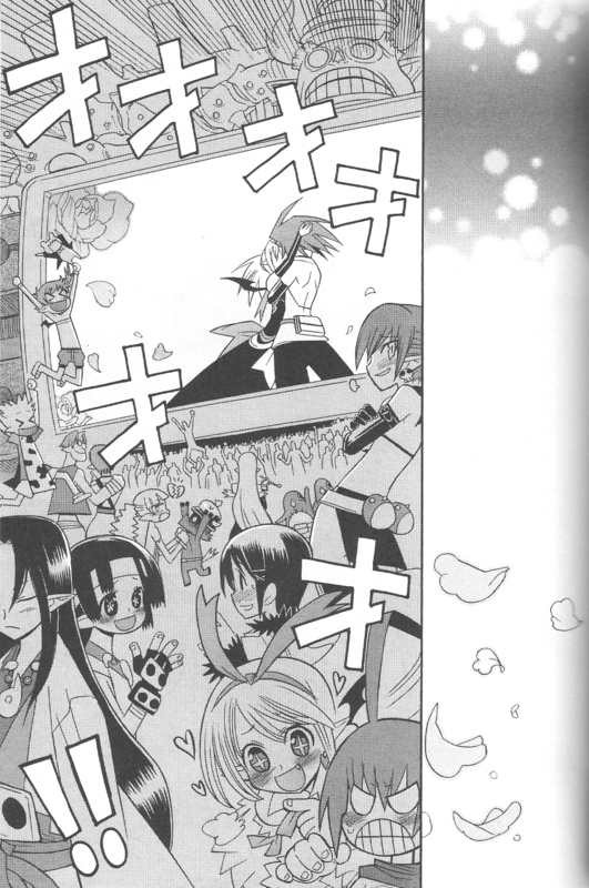 >_<, adell, ahoge, asagi_(makai_kingdom), asagi_(nippon_ichi), blush, bow, crowd