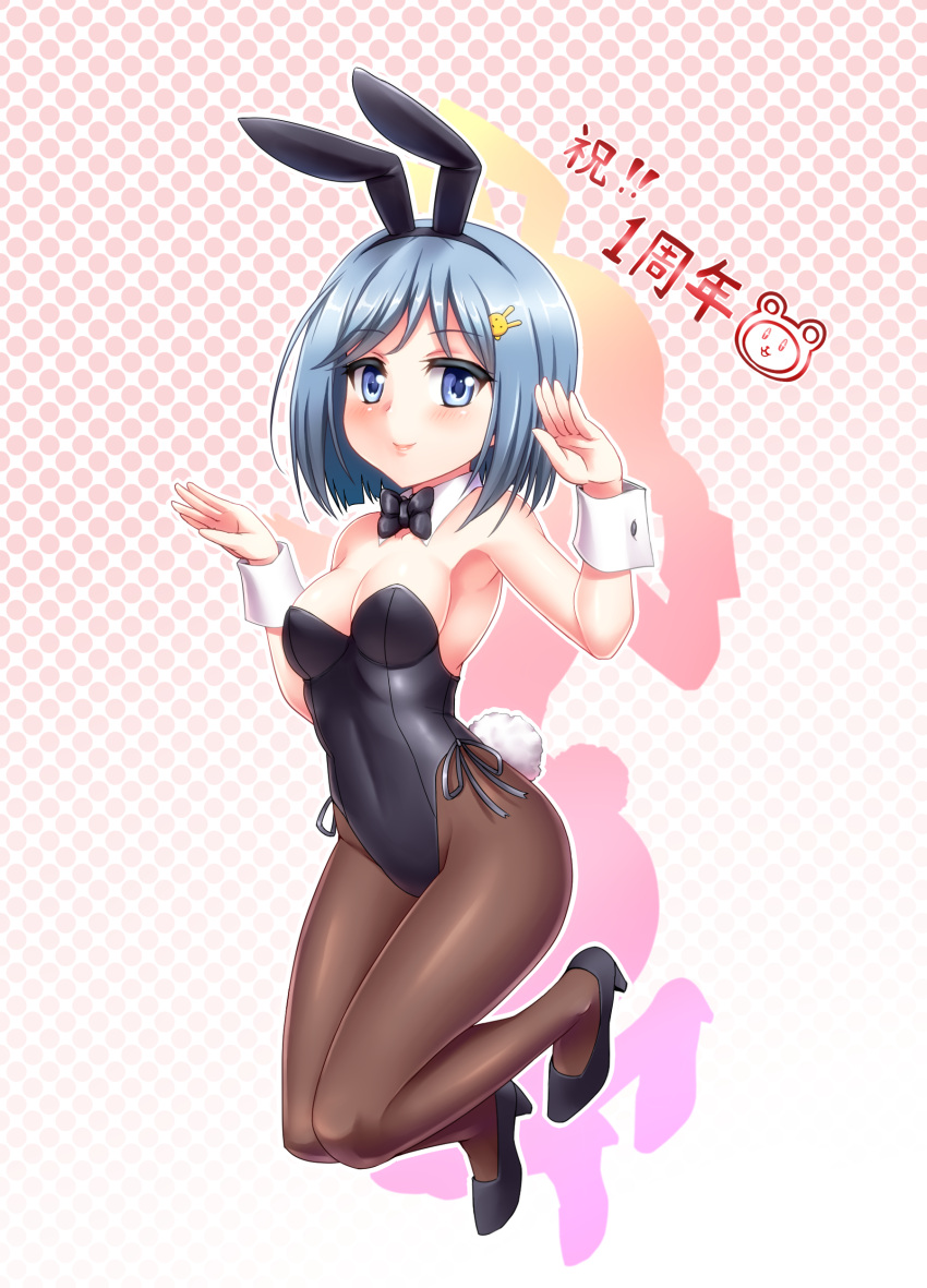 1girl, absurdres, alternative_girls, animal_ears, anniversary, black_bow, black_bowtie, black_legwear