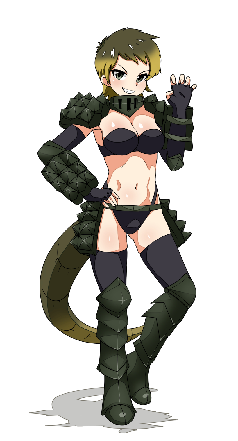 1girl, alligator_snapping_turtle_(kemono_friends), alligator_tail, armor, armored_boots, bikini, blonde_hair, boots
