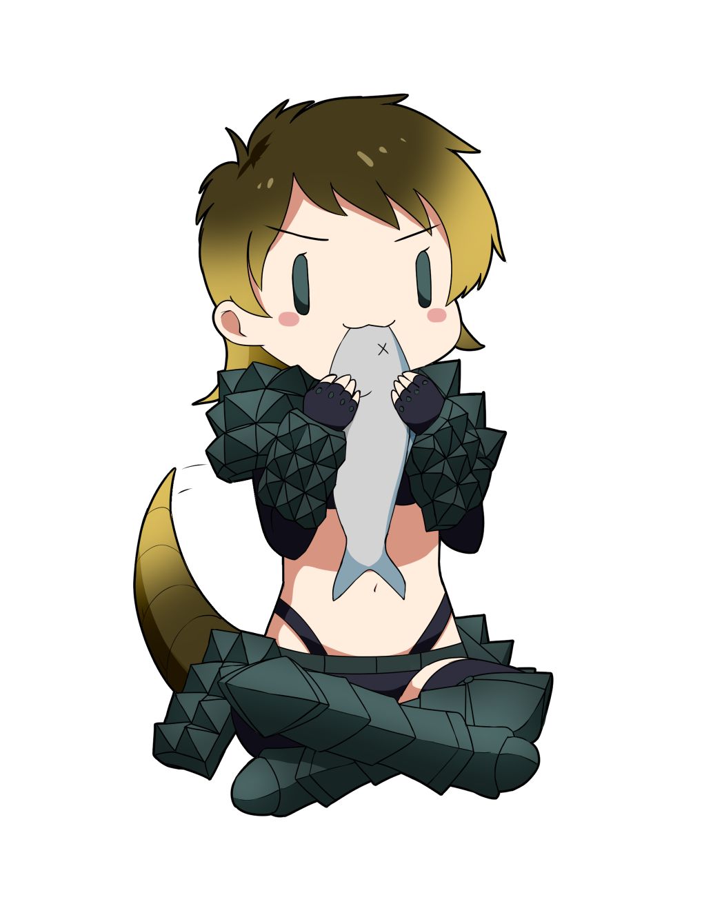 1girl, alligator_snapping_turtle_(kemono_friends), alligator_tail, armor, armored_boots, bikini, blonde_hair, boots
