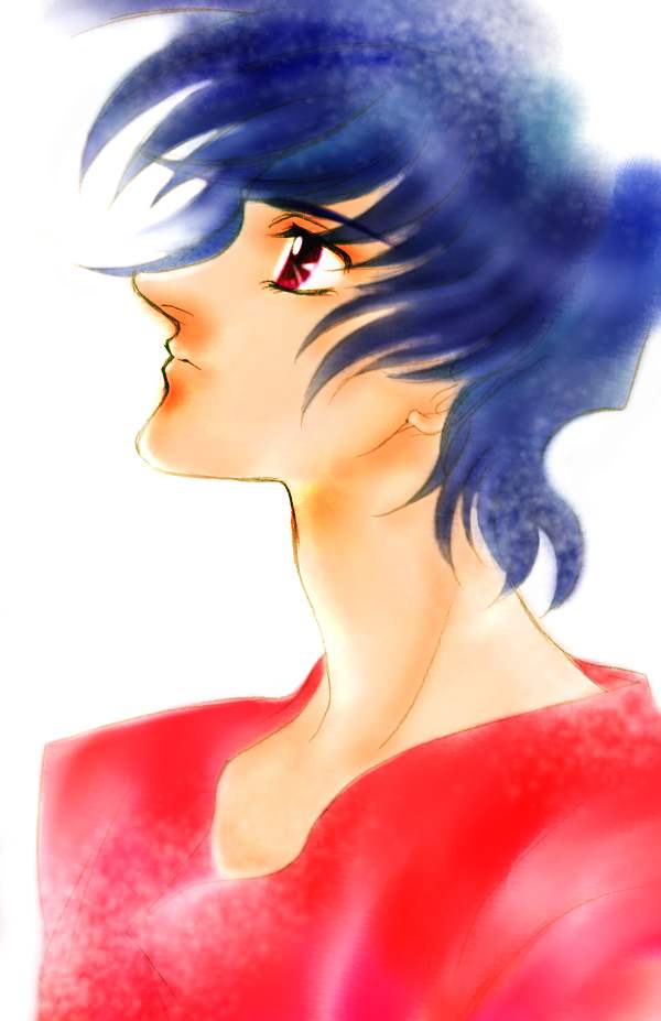 blue_hair, bust, escaflowne, male, portrait, red_eyes, sasa_no_manami, short_hair