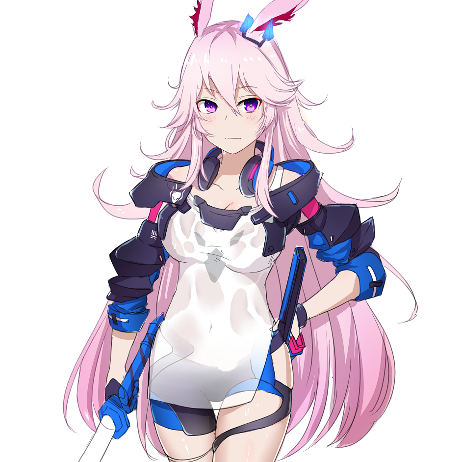 1girl, animal_ears, bangs, benghuai_xueyuan, black_gloves, blush, breasts, closed_mouth