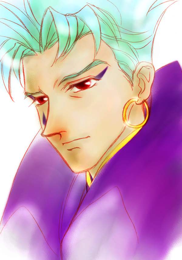 bust, earrings, escaflowne, folken_fanel, green_hair, jewelry, male, portrait