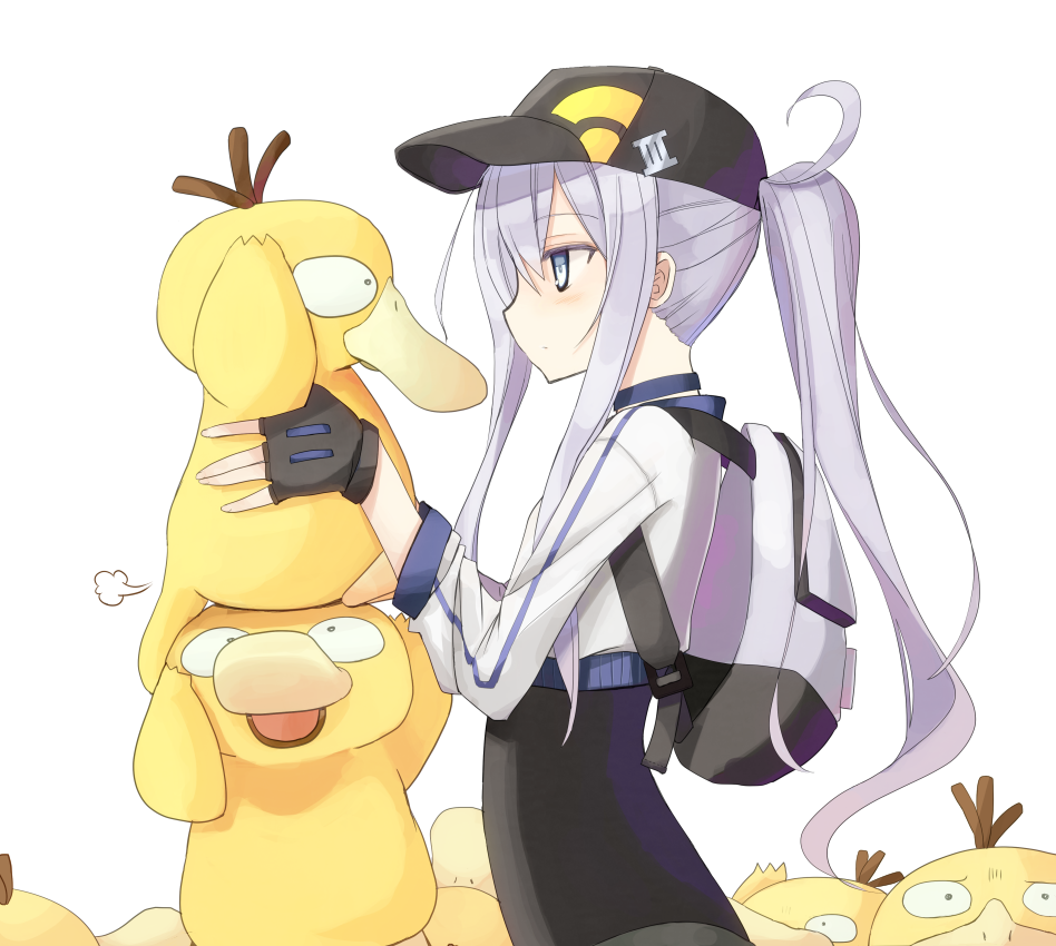 1girl, backpack, bag, bangs, baseball_cap, black_gloves, blush, closed_mouth