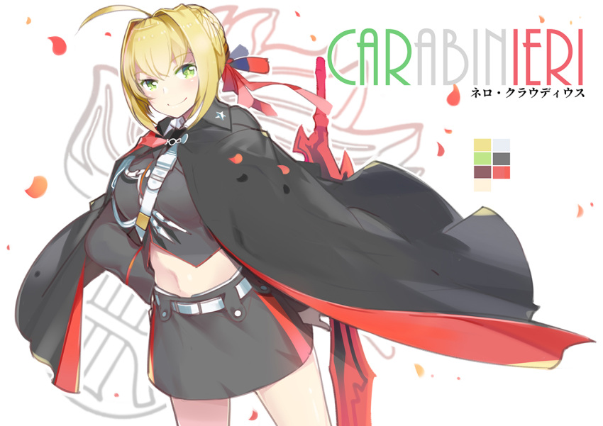 1girl, aestus_estus, aosora_kamiya, bangs, black_skirt, blonde_hair, braid, breasts