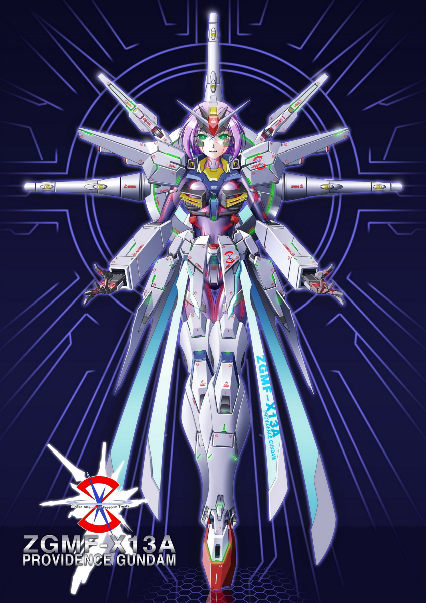 1girl, armor, bodysuit, empty_eyes, glowing, glowing_eyes, green_eyes, gundam