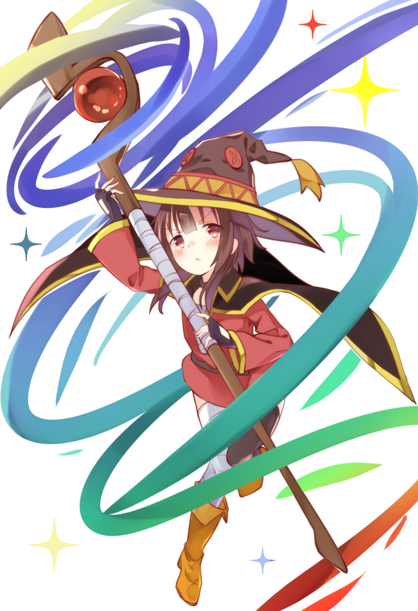 1girl, agaki_anko, bandage, bandaged_leg, belt, blush, boots, brown_hair