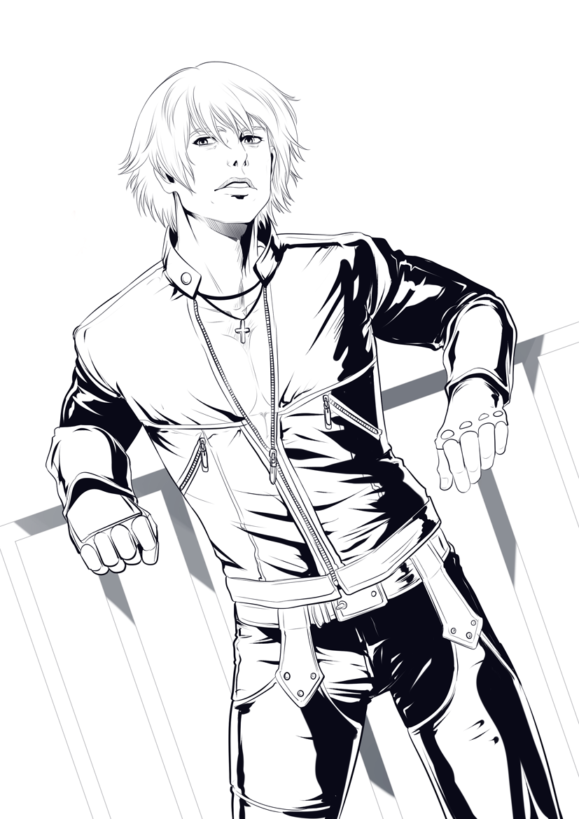 1boy, bare_chest, belt, cowboy_shot, cross, dutch_angle, fingerless_gloves, gloves