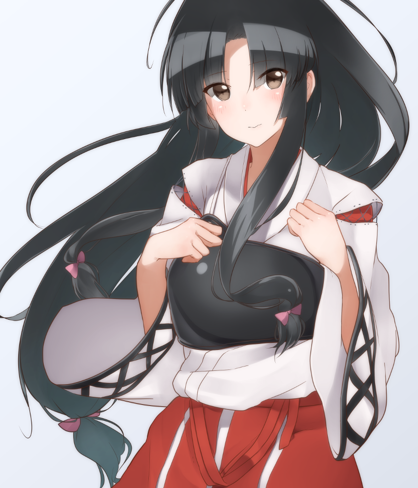 1girl, black_hair, cosplay, hair_ribbon, hechi_(hechi322), japanese_clothes, kantai_collection, long_hair