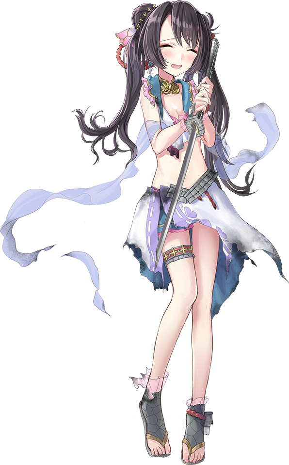 1girl, bicchuutakamatsu_(oshiro_project), breasts, broken, broken_sword, broken_weapon, brown_hair, cleavage