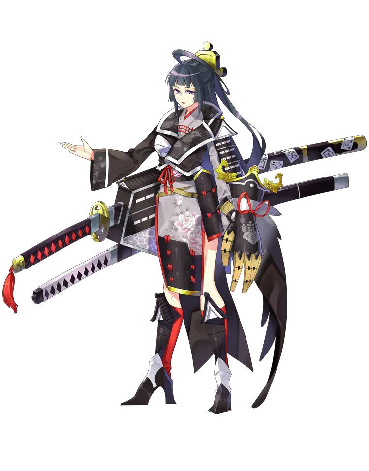 1girl, ahoge, black_hair, full_body, hair_ornament, high_heels, katana, long_hair