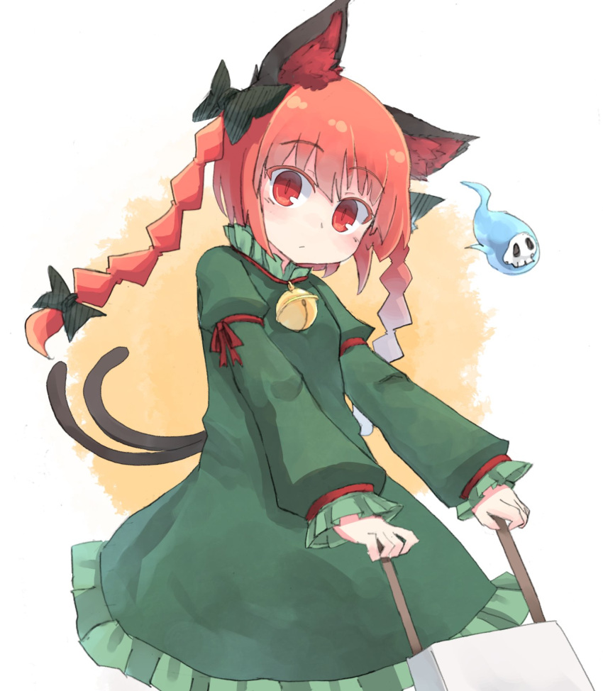 1girl, animal_ears, bangs, bell, black_bow, blush, bow, braid