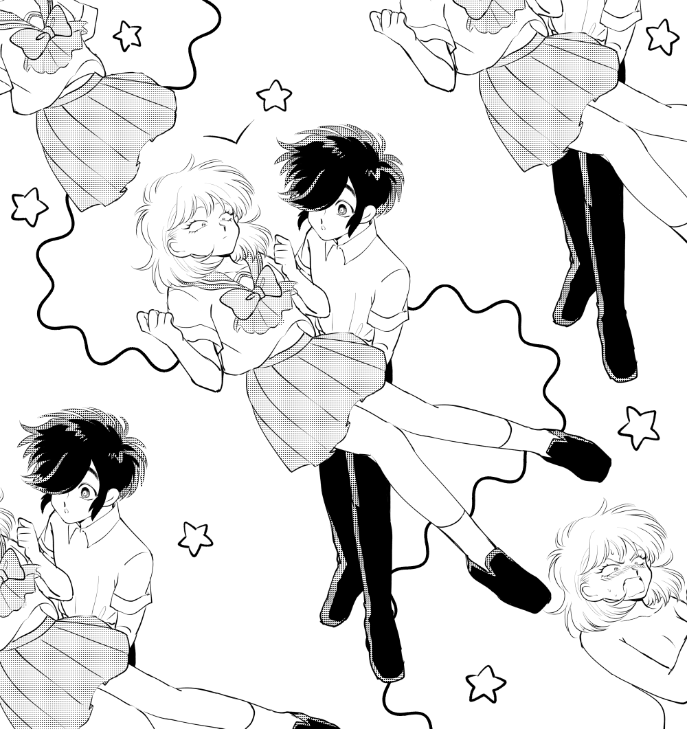 1boy, 1girl, black_hair, blush, carrying_under_arm, expressionless, hair_over_one_eye, iyagatteru_kimi_ga_suki