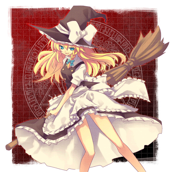 al, bare_legs, blonde_hair, blue_eyes, braid, broom, hat, kirisame_marisa