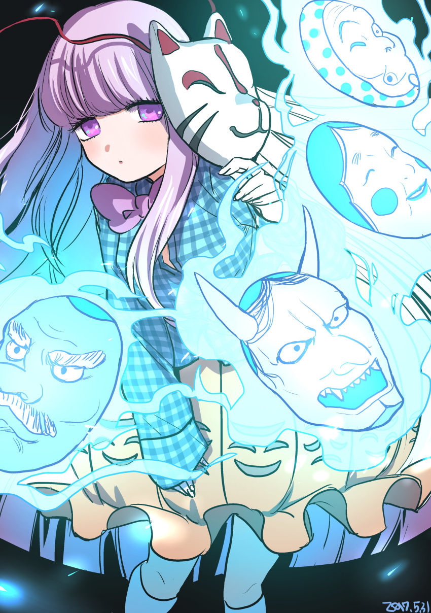 1girl, absurdres, bow, bowtie, fox_mask, hata_no_kokoro, highres, koharu_(gomi_ik)