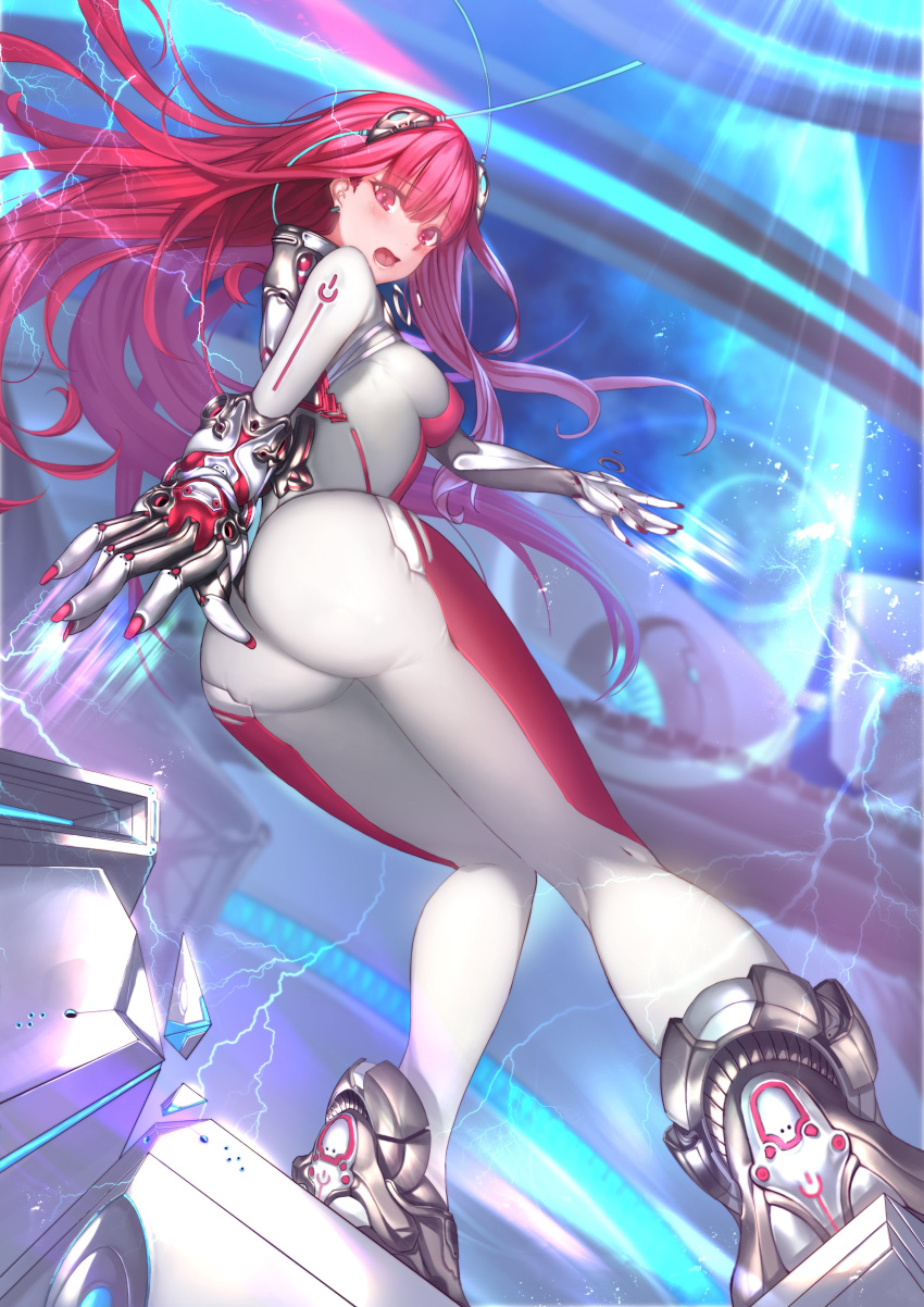1girl, absurdres, antennae, aowltus209, ass, blush, bodysuit, boots