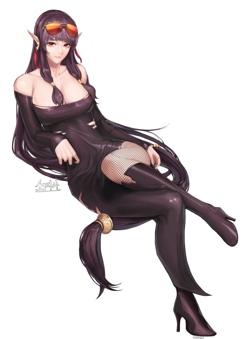 1girl, absurdres, bangs, black_boots, black_dress, black_hair, boots, breasts