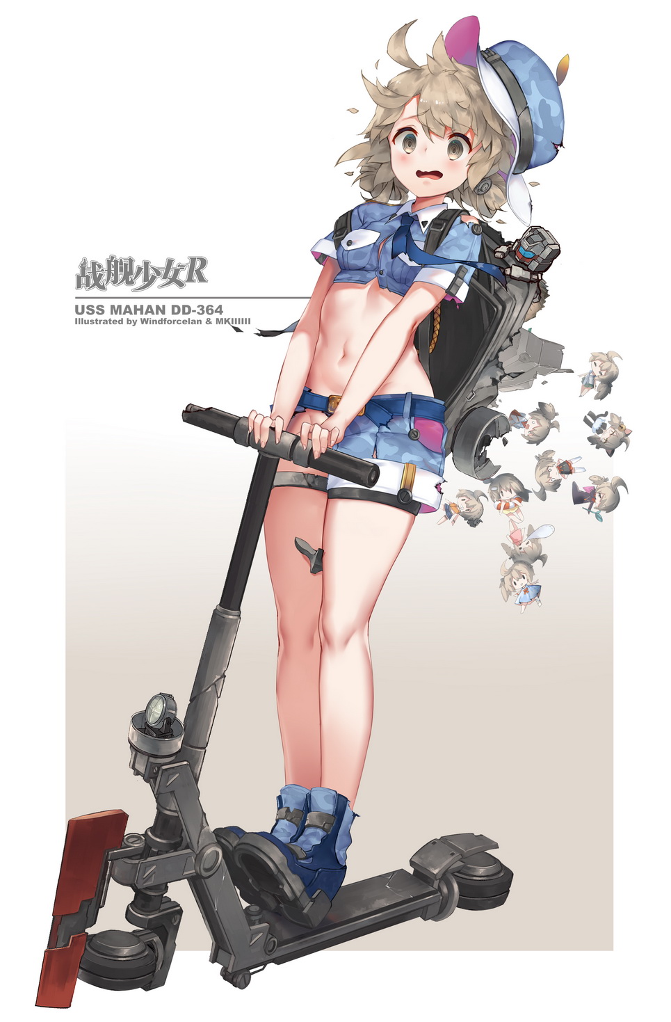 1girl, bangs, bare_legs, blue_boots, blue_shirt, blue_shorts, blush, boots