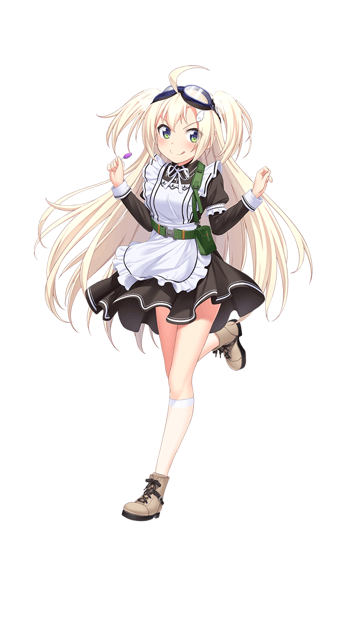 :p, ahoge, apron, blonde_hair, candy, food, formation_girls, google_glass