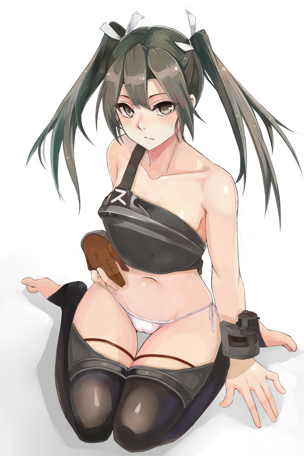 10s, 1girl, barefoot, breasts, commentary_request, gloves, graphite_(medium), green_hair