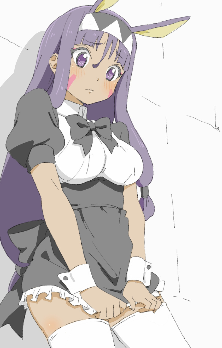 1girl, absurdres, against_wall, animal_ears, bangs, blunt_bangs, blush, bow