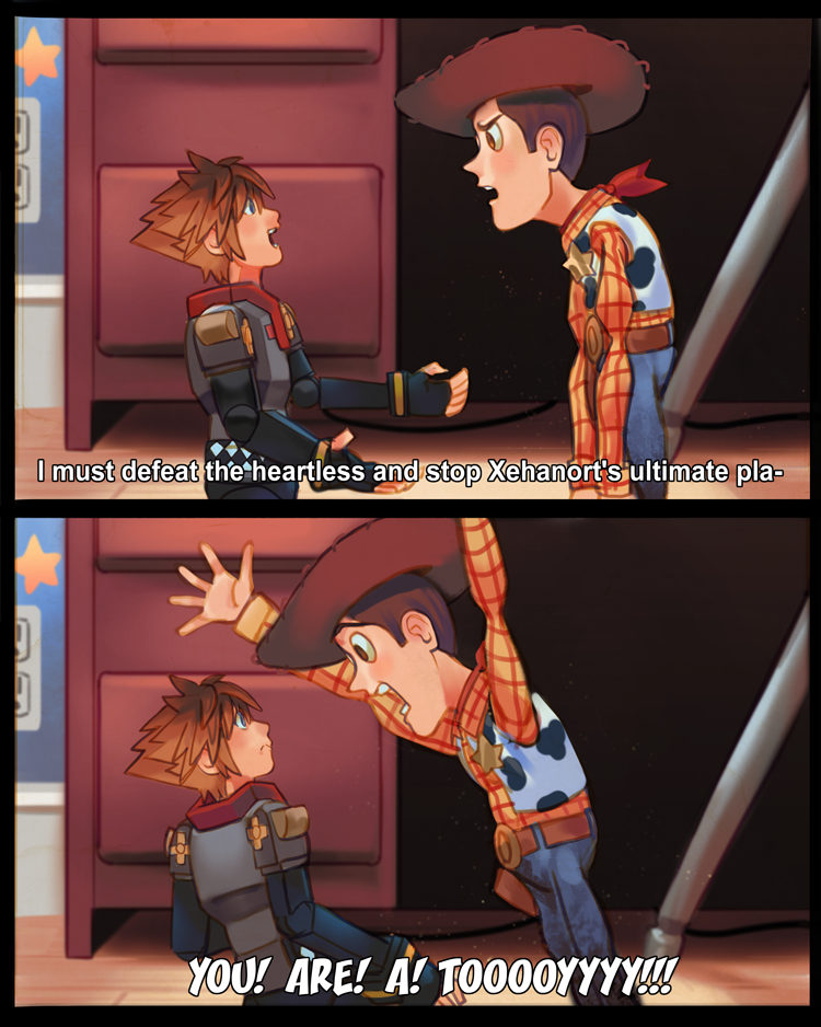 2boys, 2koma, alternate_form, animal_print, belt, blue_eyes, brown_eyes, brown_hair