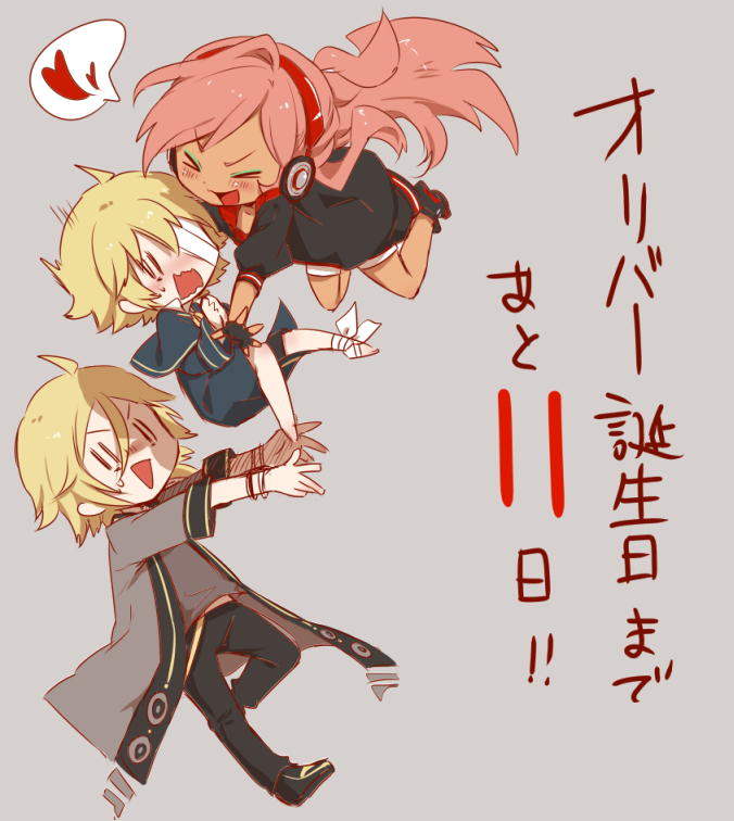 >_<, 2boys, ahoge, blonde_hair, blush, bracelet, coat, countdown