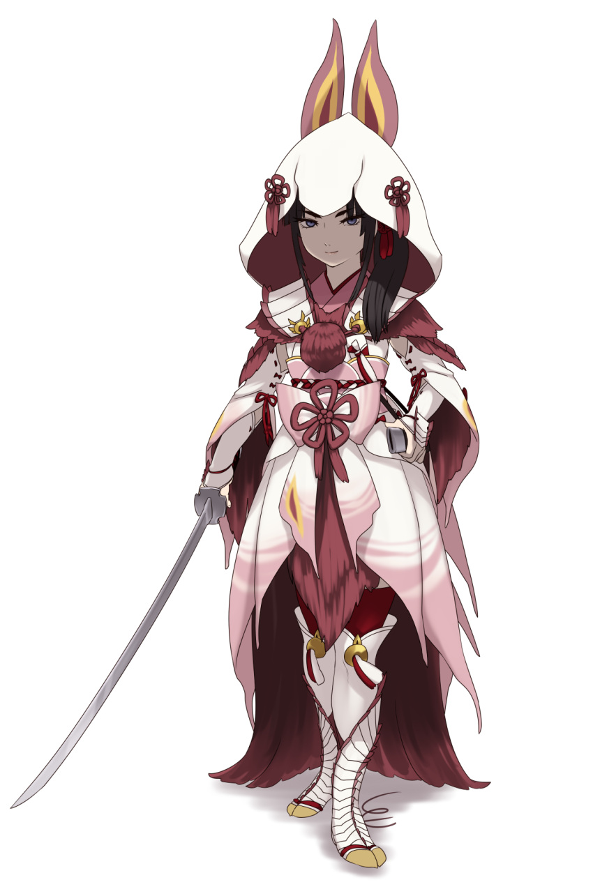 animal_ears, black_hair, blue_eyes, fate/grand_order, fate_(series), highres, holding, holding_sword