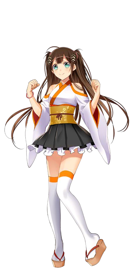 1girl, black_skirt, blue_eyes, brown_hair, detached_sleeves, full_body, ishiyama_obou_(oshiro_project), long_hair, murakami_yuichi, official_art, oshiro_project, oshiro_project_re, pleated_skirt, skirt, thigh-highs, transparent_background, twintails, white_legwear