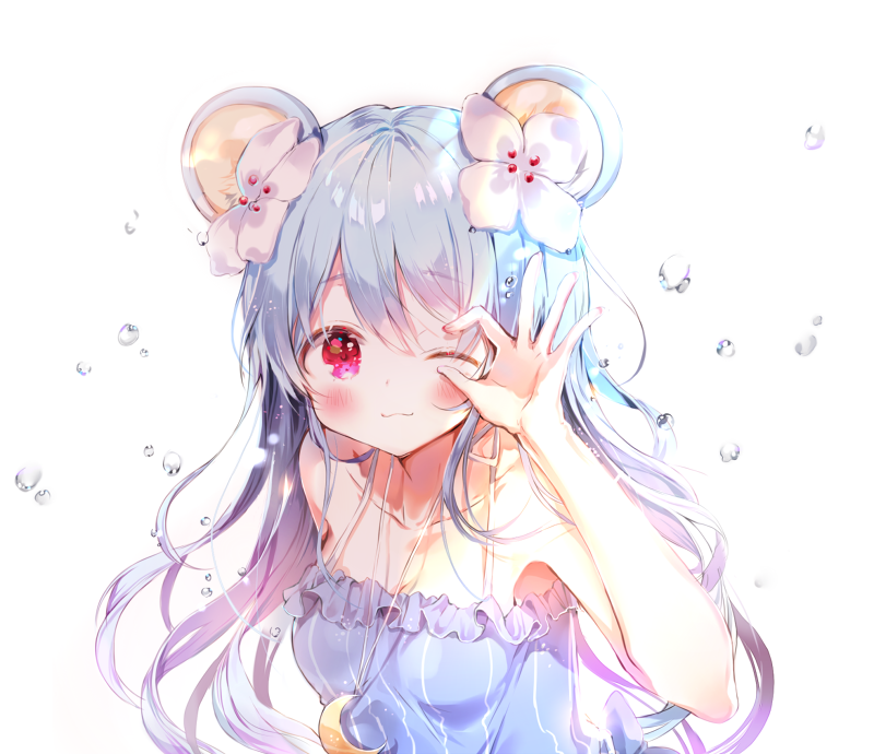 1girl, :3, animal_ears, blue_hair, blush, crescent, dohj00, jewelry