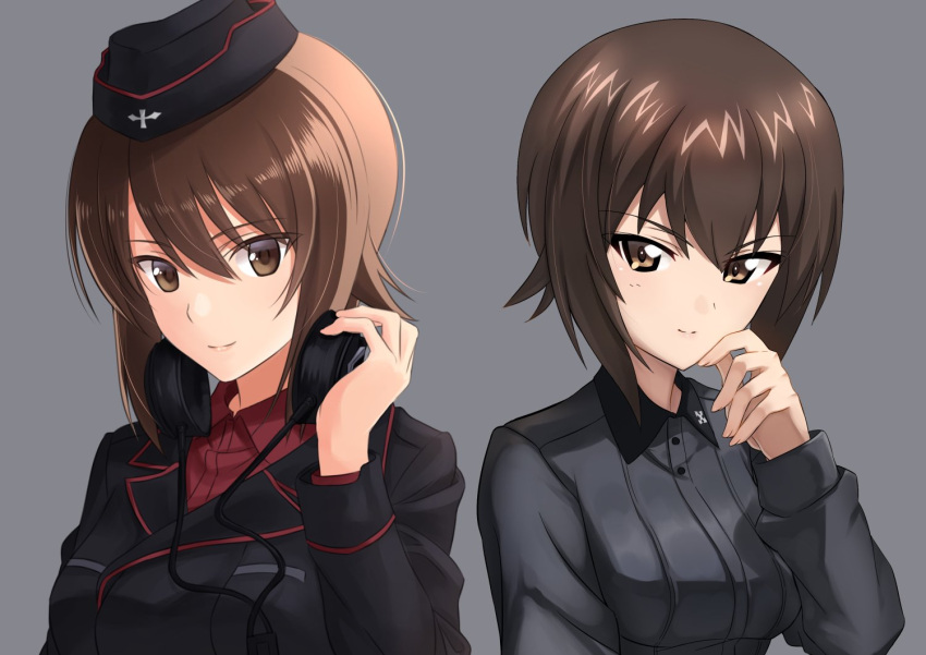 1girl, ashiwara_yuu, bangs, black_jacket, brown_eyes, brown_hair, character_sheet, commentary_request