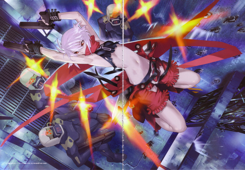00s, 1girl, absurdres, bakuretsu_tenshi, battle, desert_eagle, dual_wielding, fringe