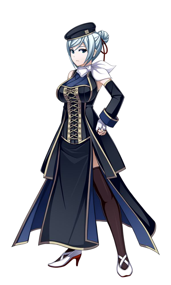 1girl, artist_request, beret, black_legwear, blue_eyes, breasts, detached_sleeves, fingerless_gloves