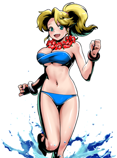 aikawa_rumi, alternate_costume, blonde_hair, flower, flower_necklace, jewelry, metal_slug, metal_slug_attack