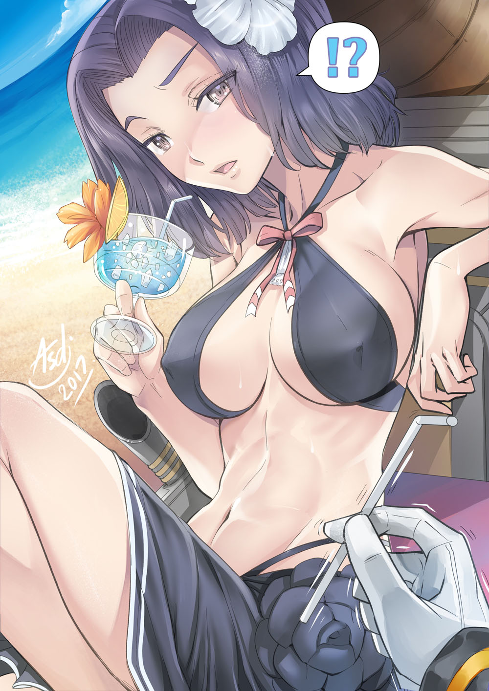 1boy, 1girl, 2017, aarong, abs, admiral_(kantai_collection), armpits, artist_name