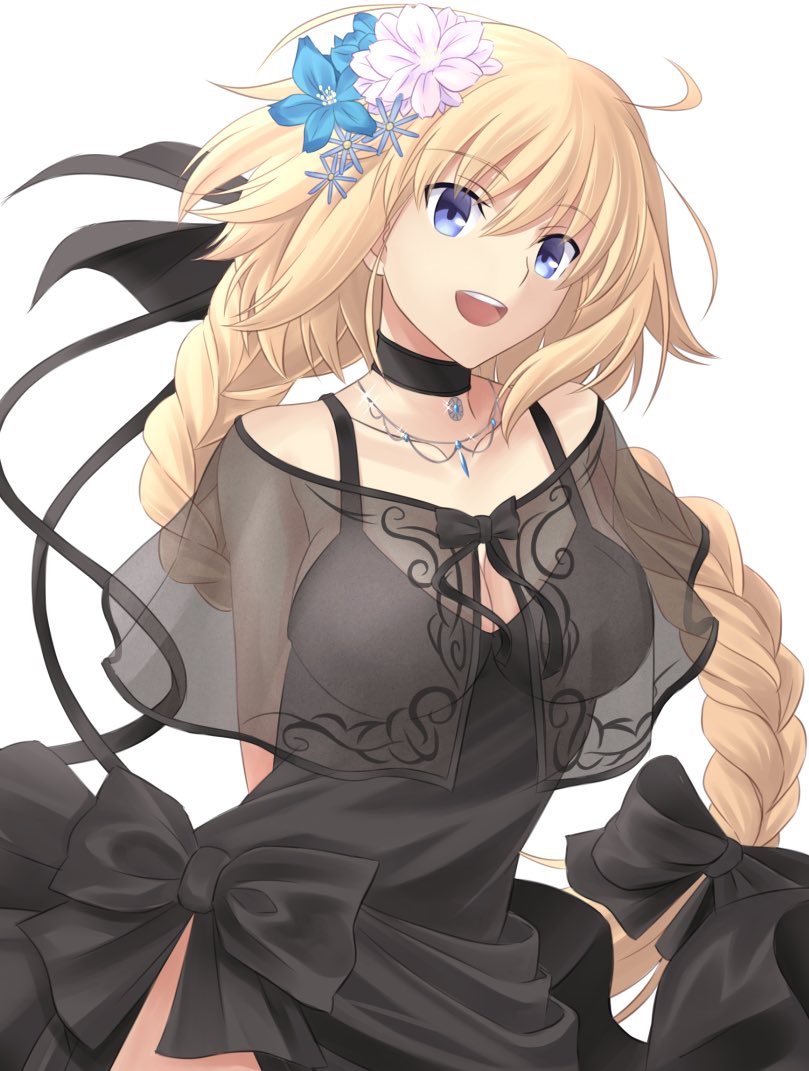 1girl, alternate_costume, bare_shoulders, blonde_hair, blue_eyes, braid, choker, collarbone