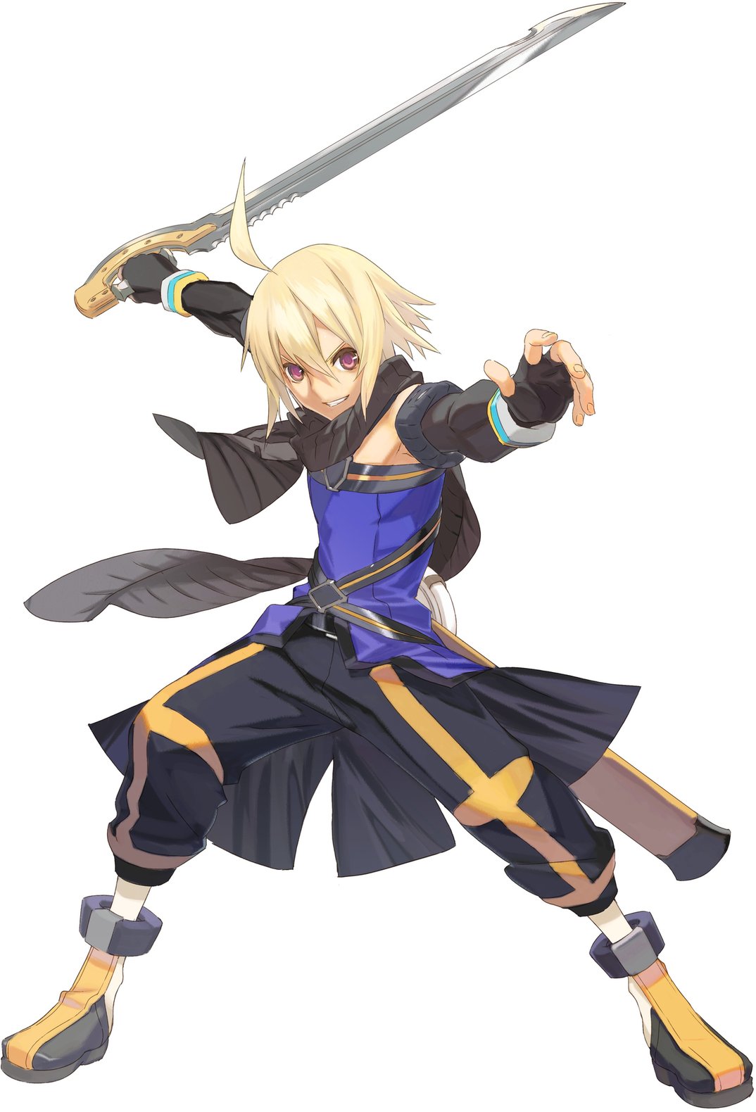 blonde_hair, elbow_gloves, emil_castagnier, fingerless_gloves, gloves, grin, highres, male