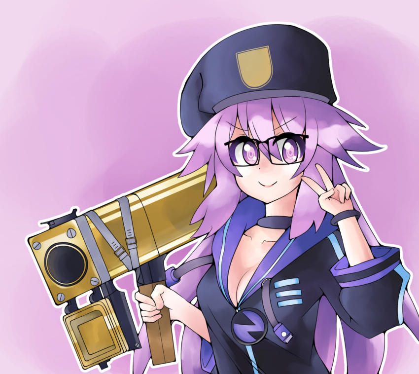 1girl, adult_neptune, blush, bow, breasts, choker, choujigen_game_neptune, cleavage