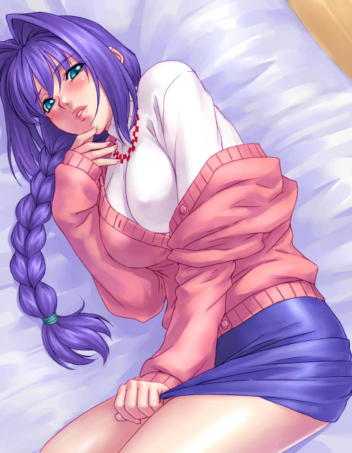 1girl, blush, braid, hair_intakes, kanon, long_hair, lying, minase_akiko
