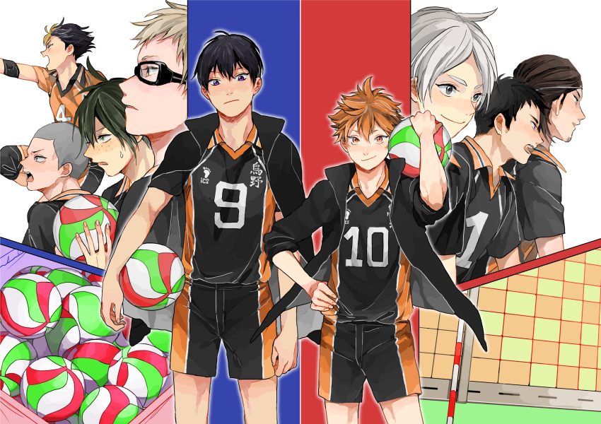 6+boys, absurdres, azumane_asahi, bald, ball, black_hair, blonde_hair, brown_eyes