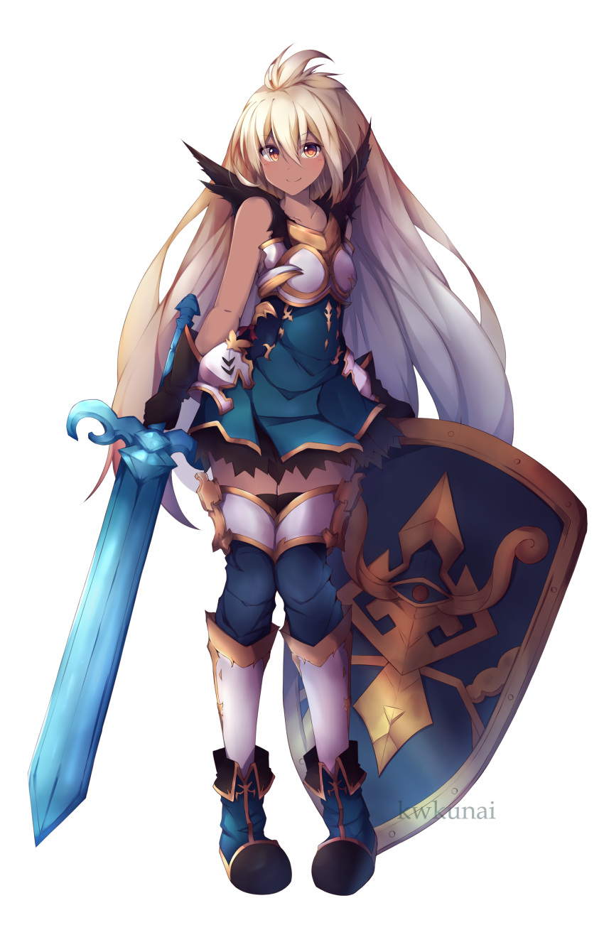 1girl, absurdres, artist_name, black_gloves, blonde_hair, blue_boots, boots, brown_eyes