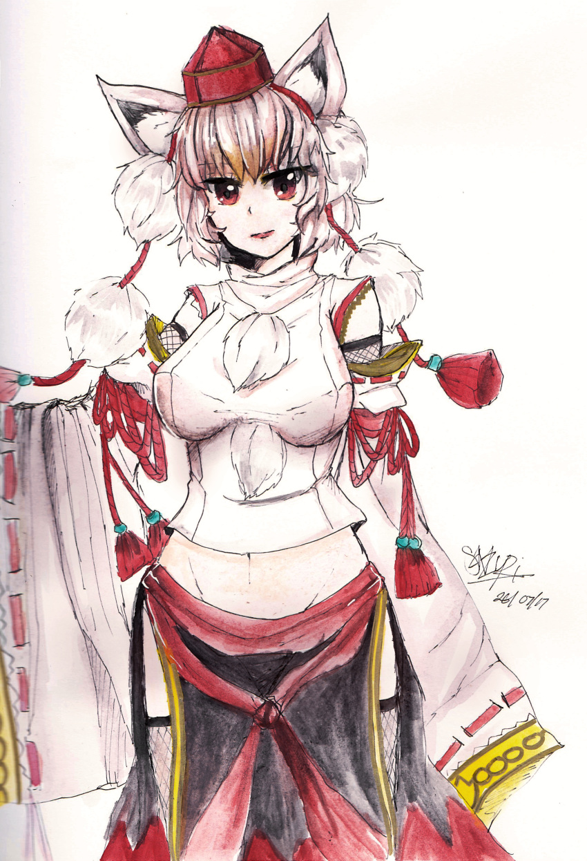 1girl, absurdres, animal_ears, arm_at_side, bangs, black_skirt, breasts, closed_mouth